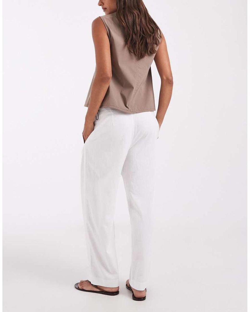 Gap White Straight Cropped Linen Mix Trouser