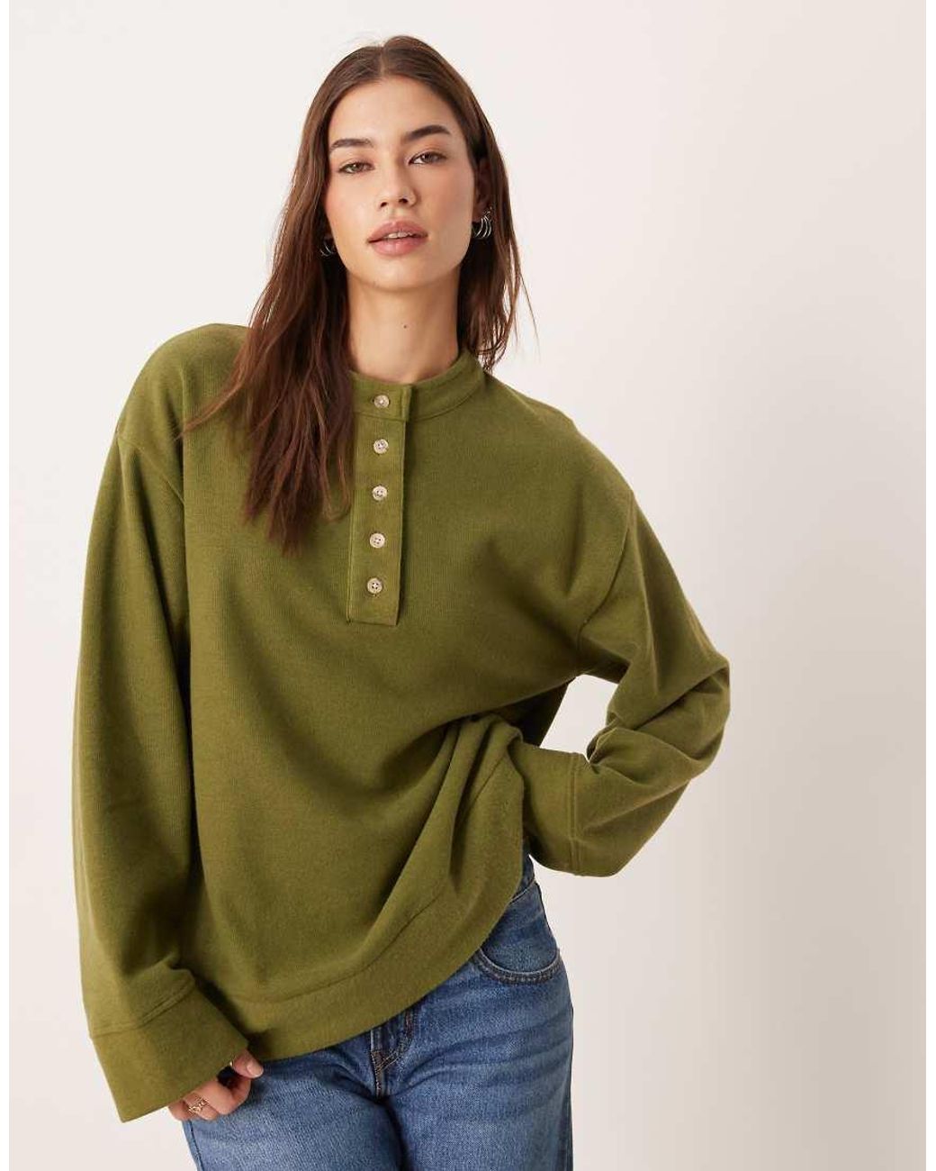 ASOS Green Supersoft Oversized Henley Sweater