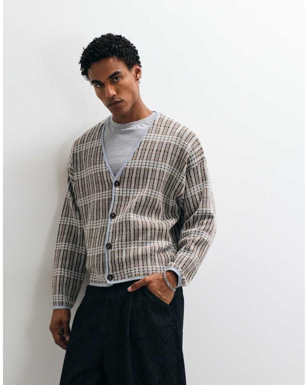 Reclaimed Vintage Gray Oversized Knitted Cardi for men