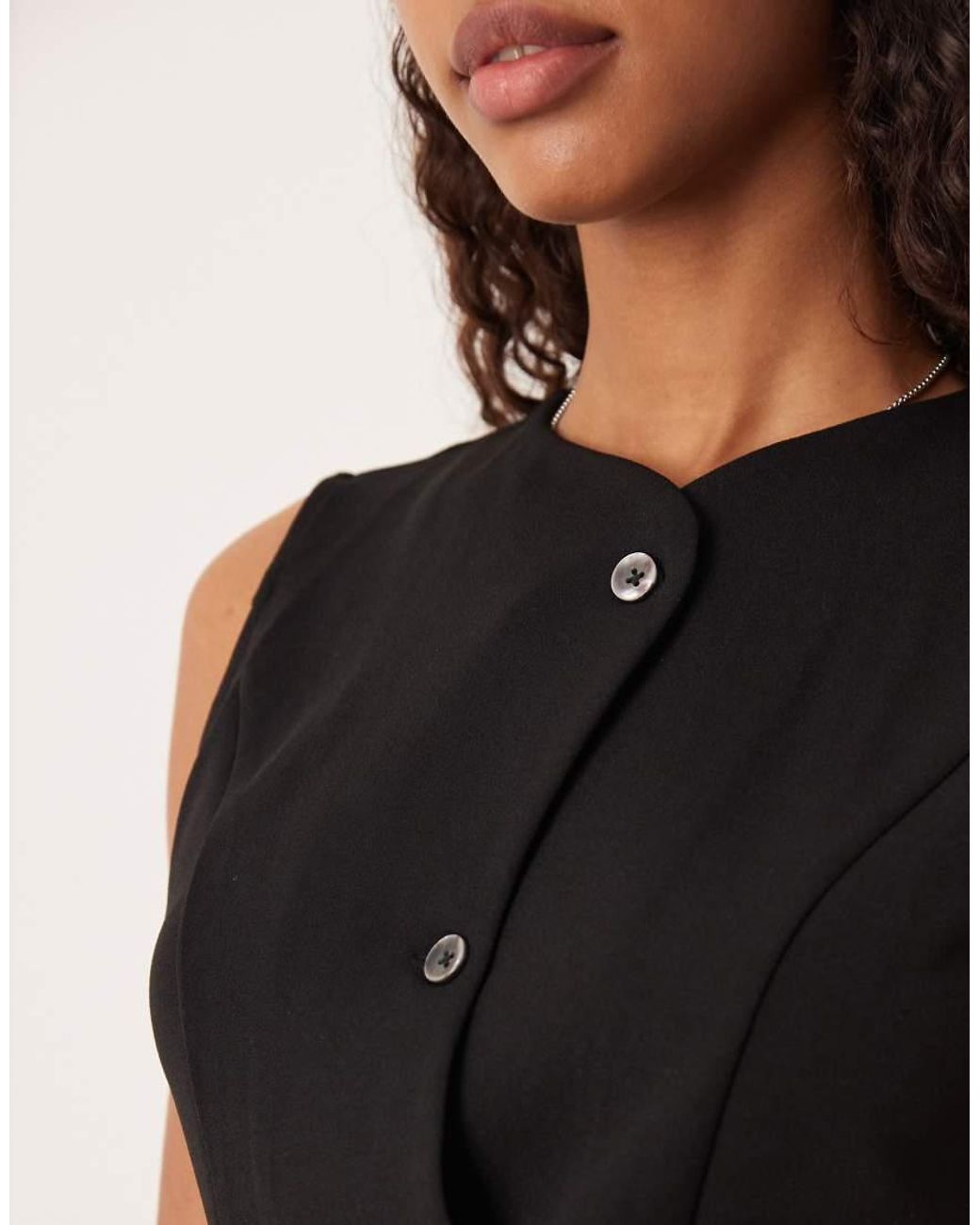 Vila Black Asymetric Button Detail Tailored Waistcoat