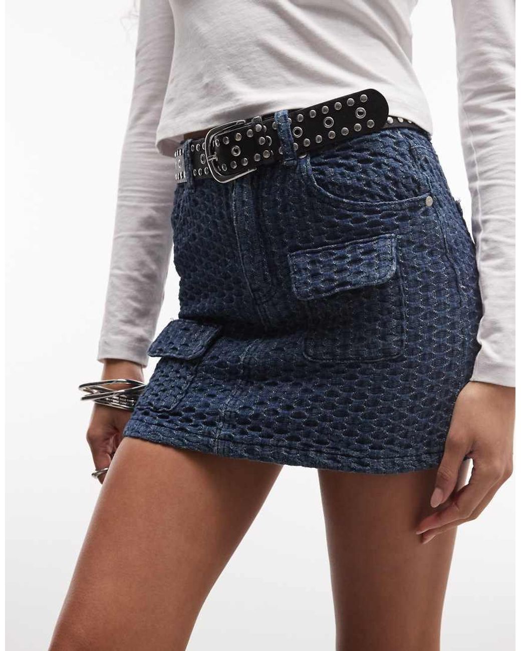 Liquor N Poker Blue Utility Denim Mini Skirt
