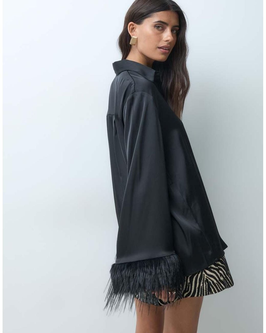 Gina Tricot Blue Oversized Satin Fluffy Shirt