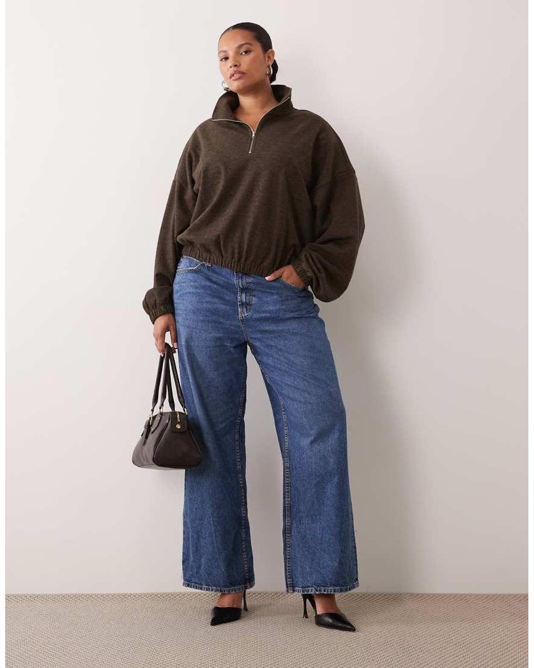 ASOS Brown Asos Design Curve Co-ord Brushed Half Zip Windbreaker Jacket