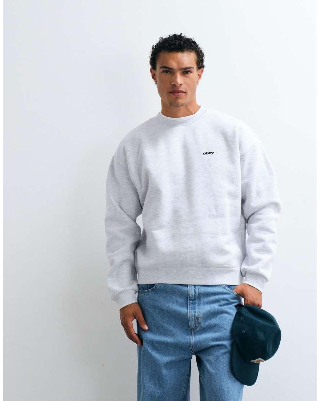 Obey White Shields Back Graphic Heavy Weight Crewneck Sweatshirt for men