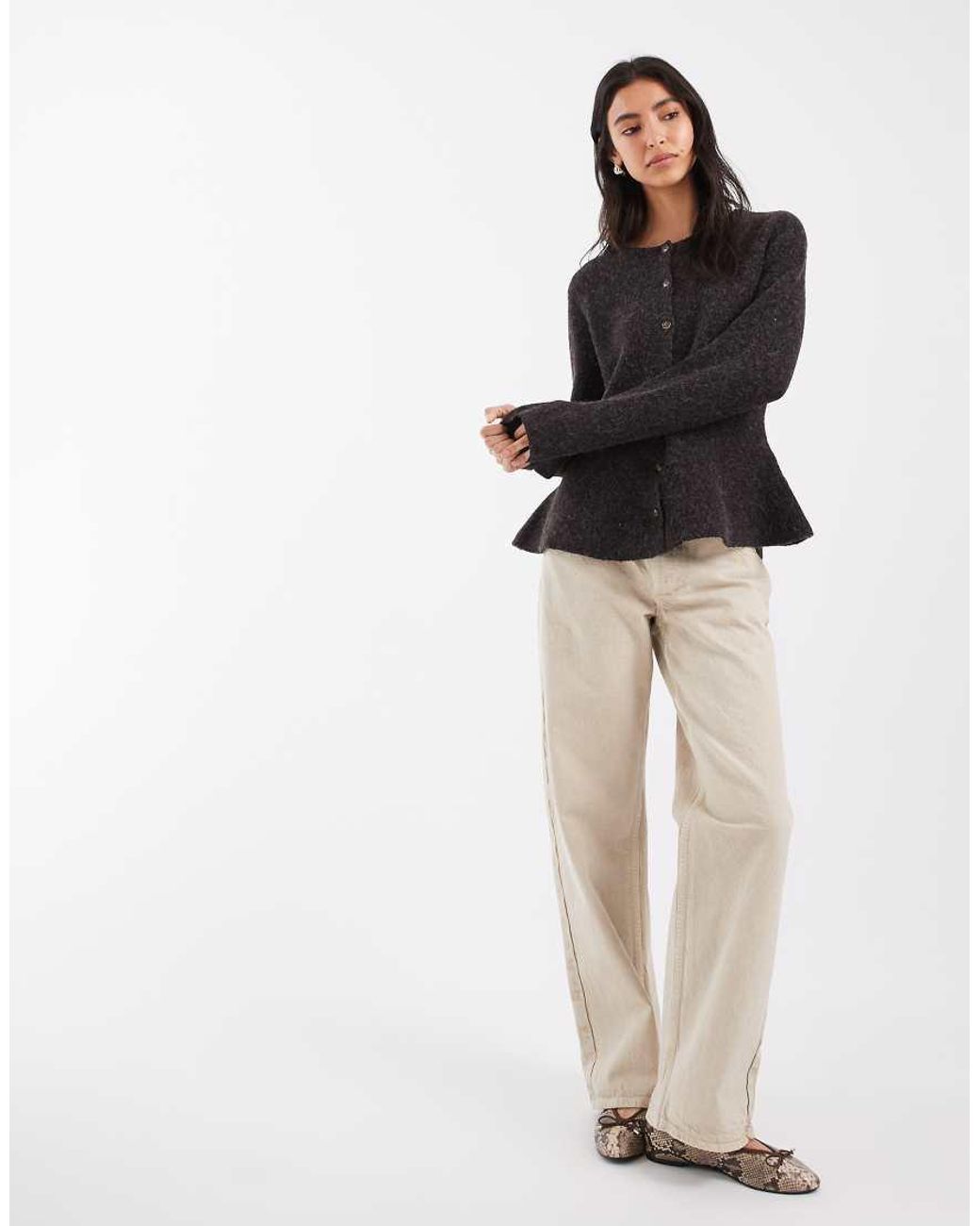Vero Moda Black O-neck Peplum Jacquard Cardigan