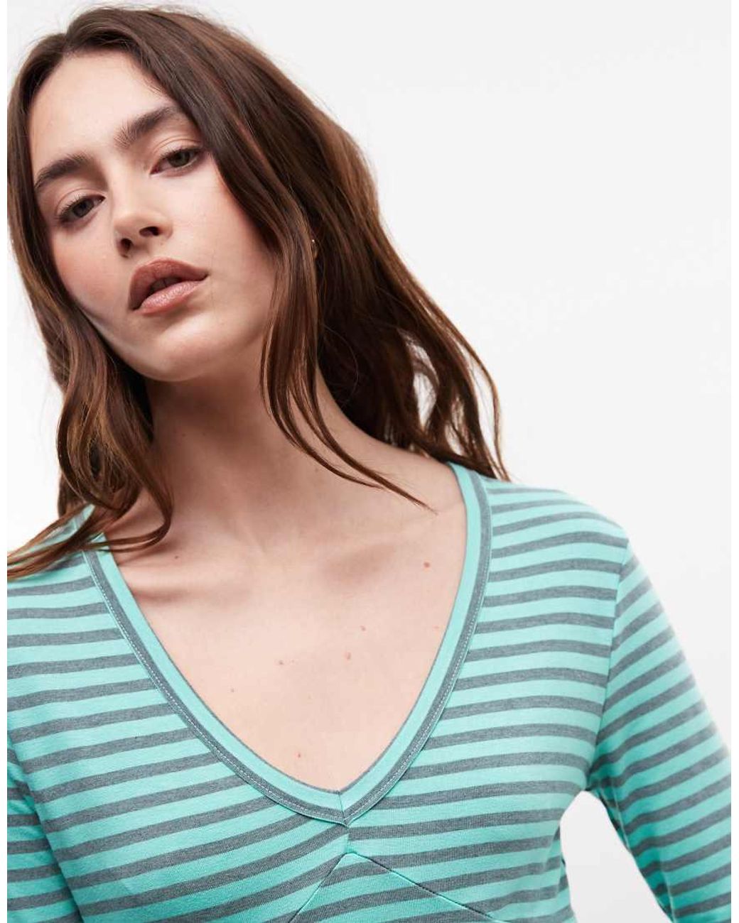 Collusion Blue Plunge Vneck 3/4 Sleeve Top