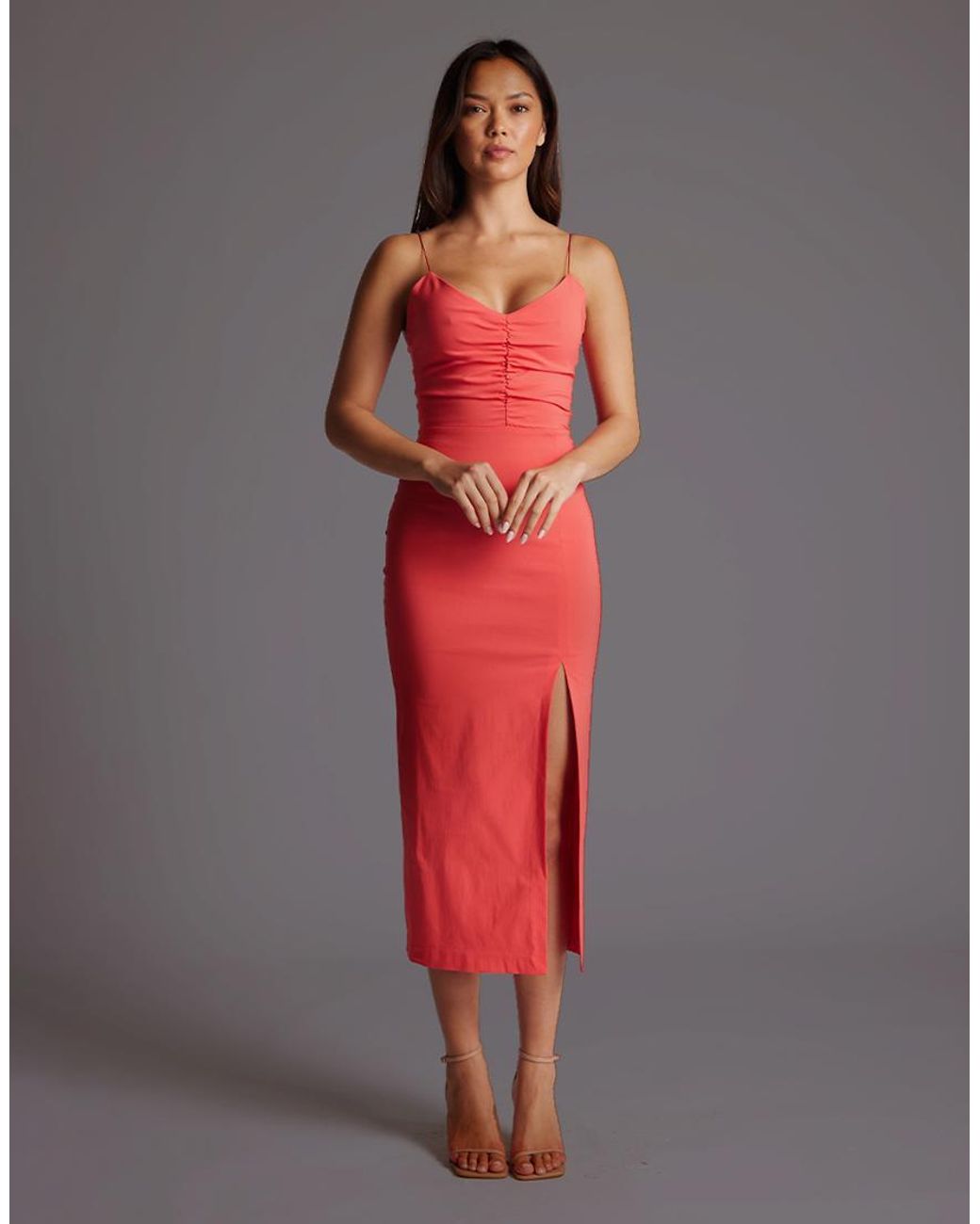 Vesper Red Ruched Bust Midaxi Dress