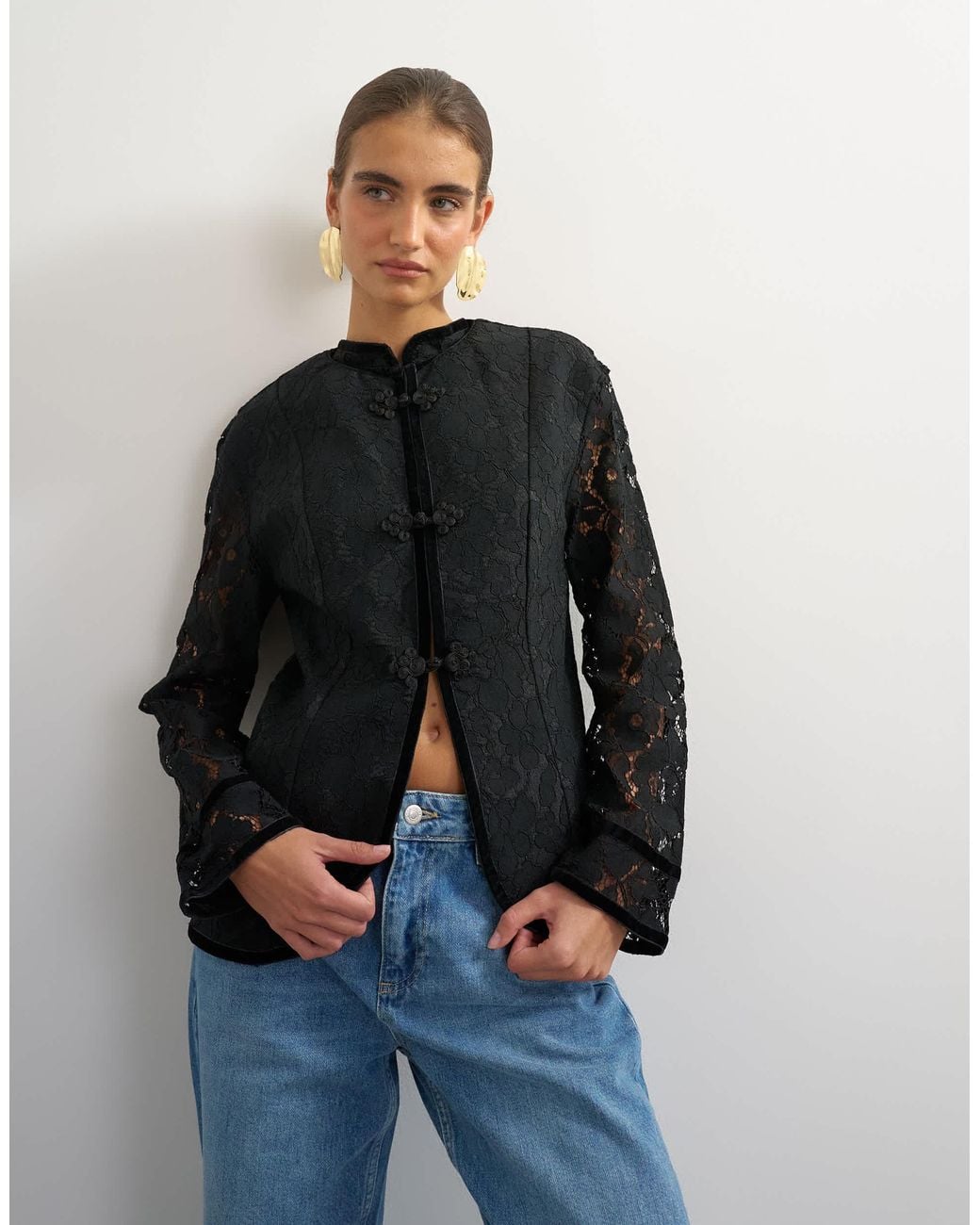 TOPSHOP Blue Soft Mandarin Lace Jacket
