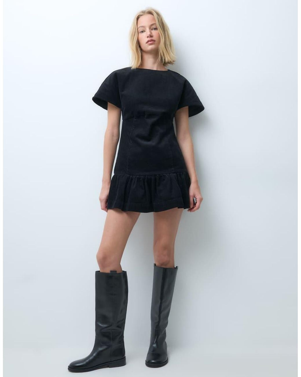 ASOS Black Cord T-shirt Mini Dress With Ruched Skirt