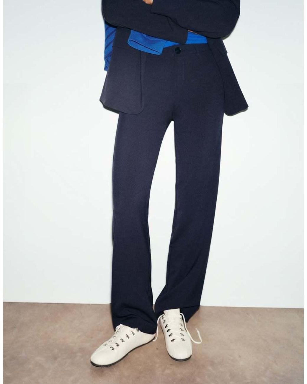 Pull&Bear Blue Slim Fit Straight Smart Trousers