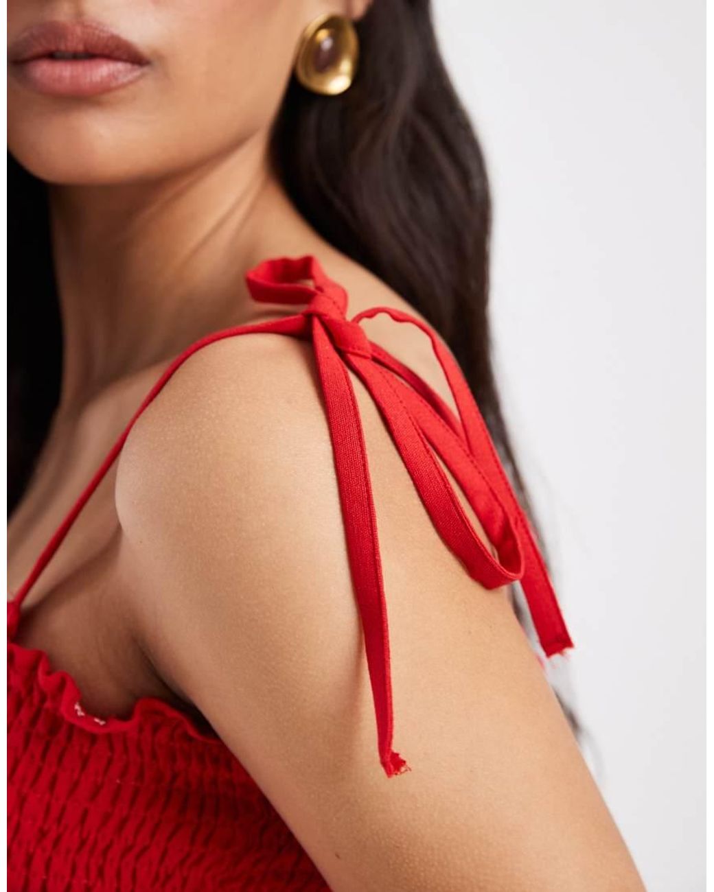 ASOS Red Linen Look Shir Bralet Top