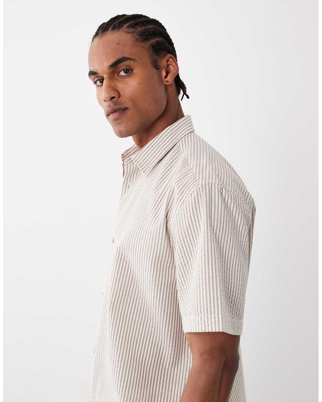 ASOS White Relaxed Seersucker Stripe Shirt for men