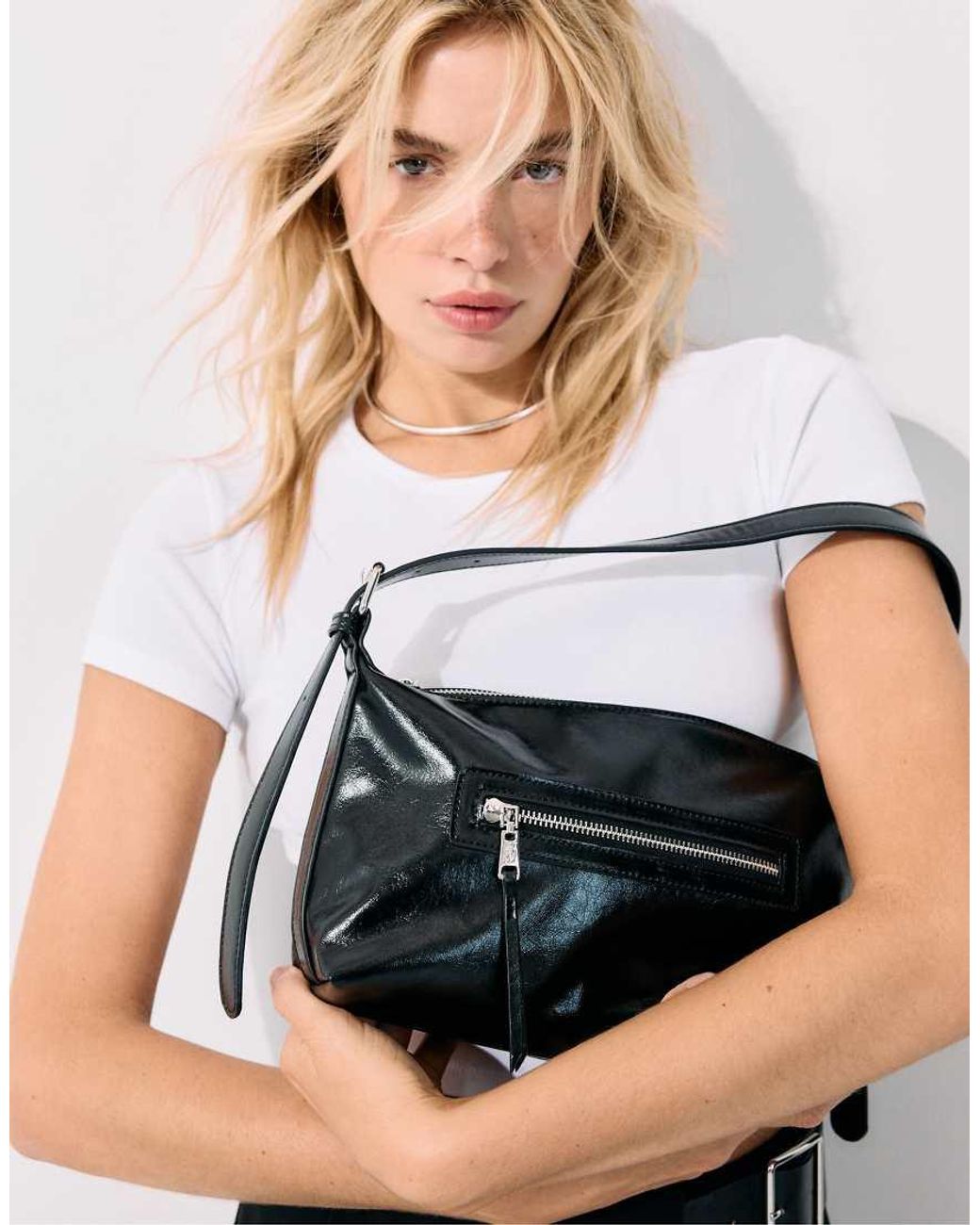 Stradivarius Blue Shoulder Bag With Front Pocket