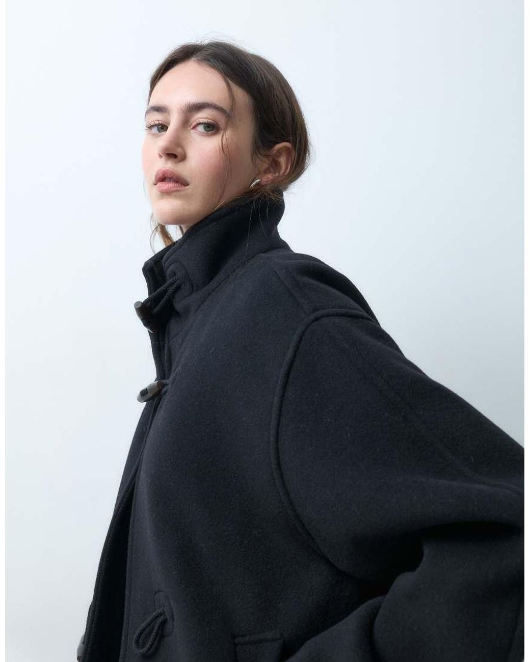 ARKET Blue Funnel Neck Short Wool Coat