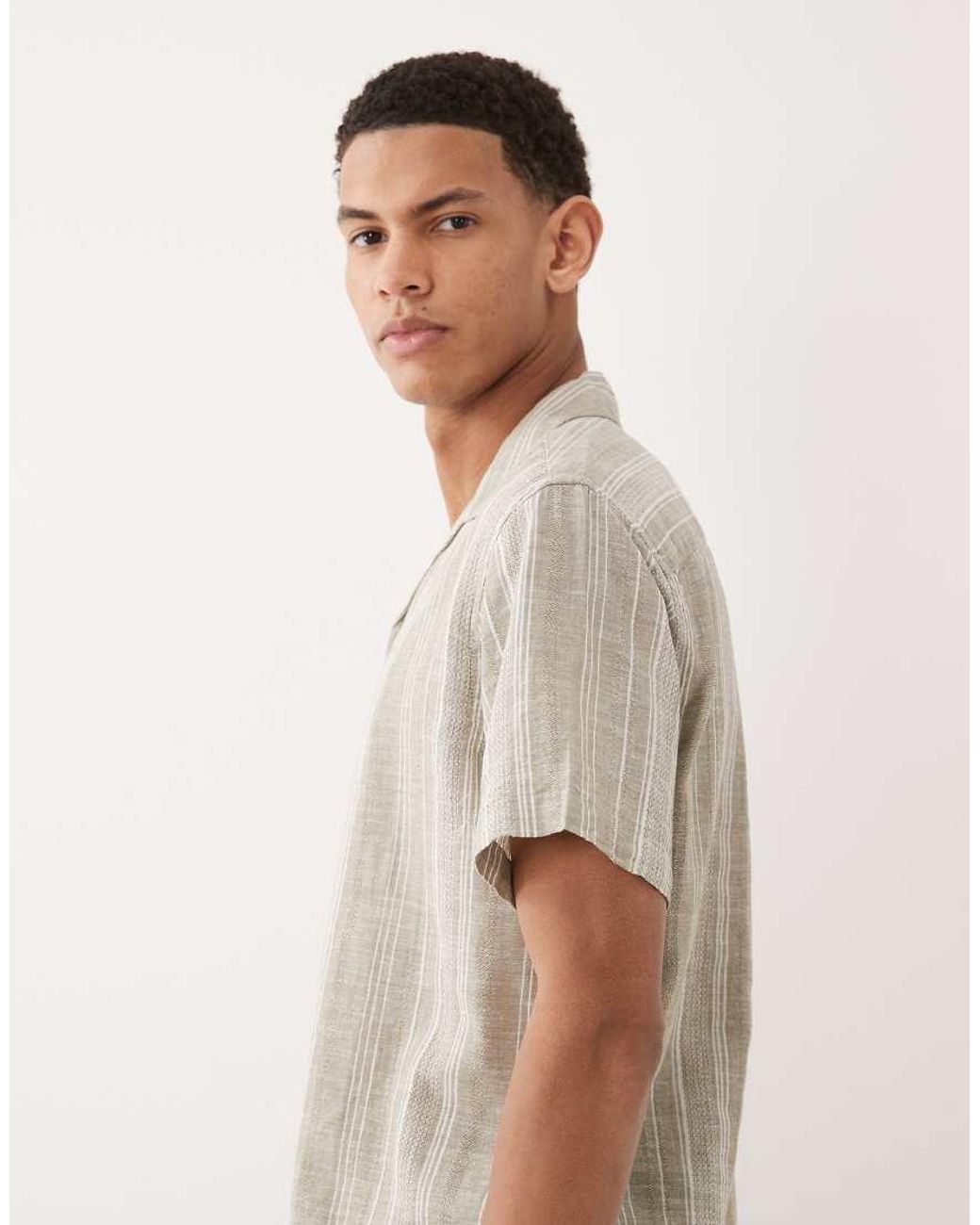 Jack & Jones Natural Premium Linen Blend Textured Stripe Shirt for men