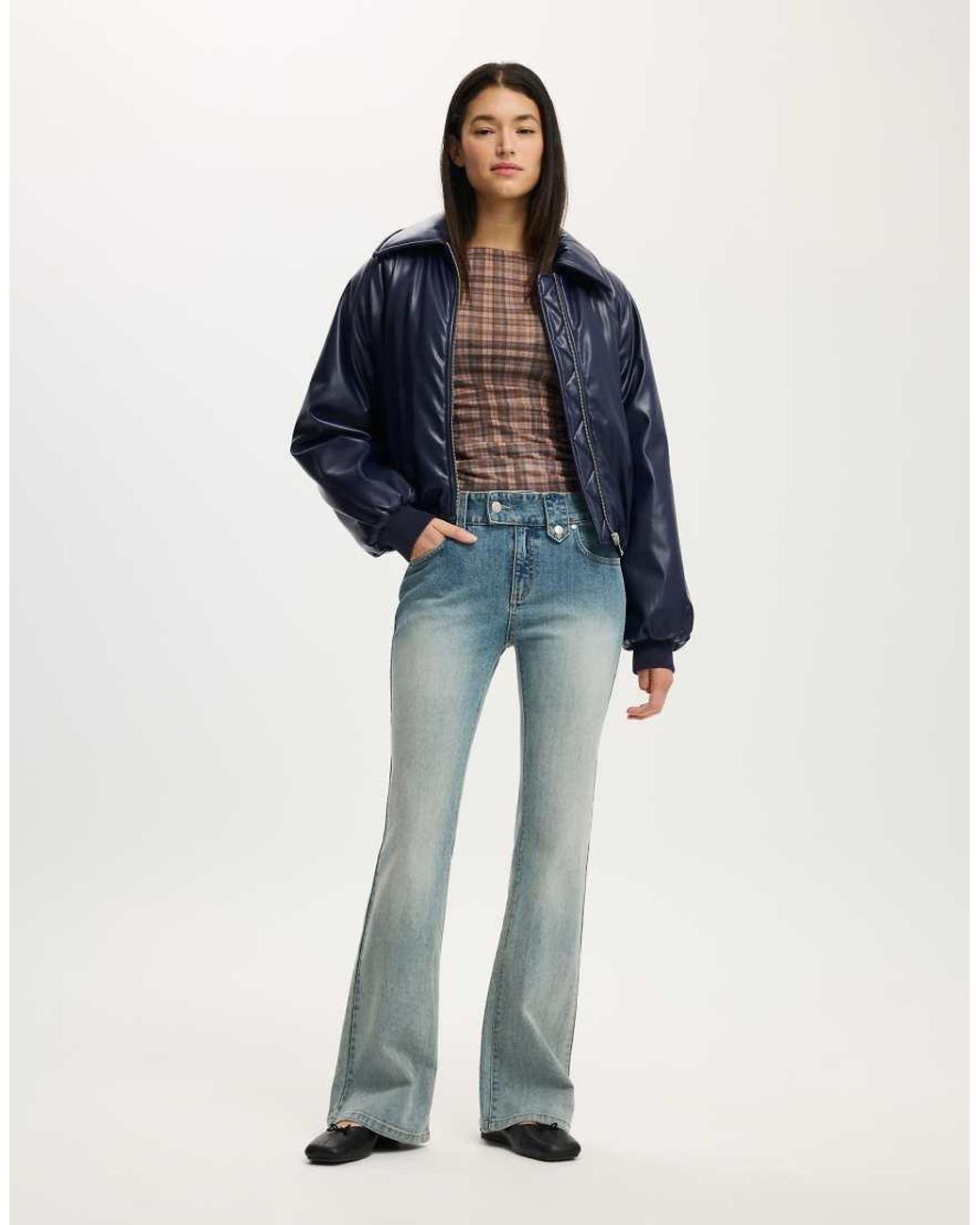 Cotton On Blue Faux Leather Puff Bomber