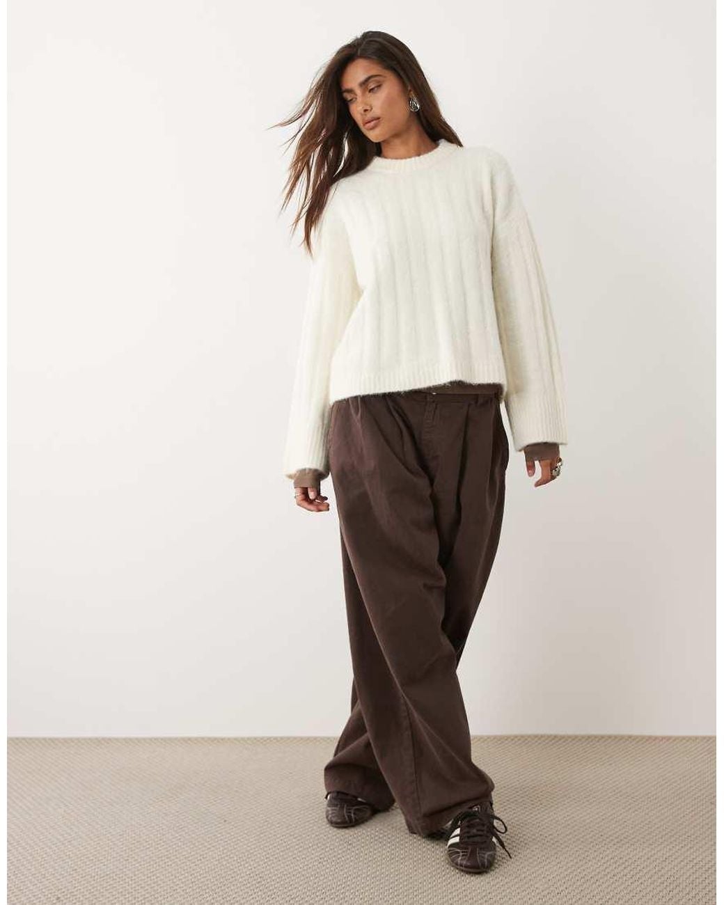ASOS White Relaxed Rib Crew Neck Knitted Jumper