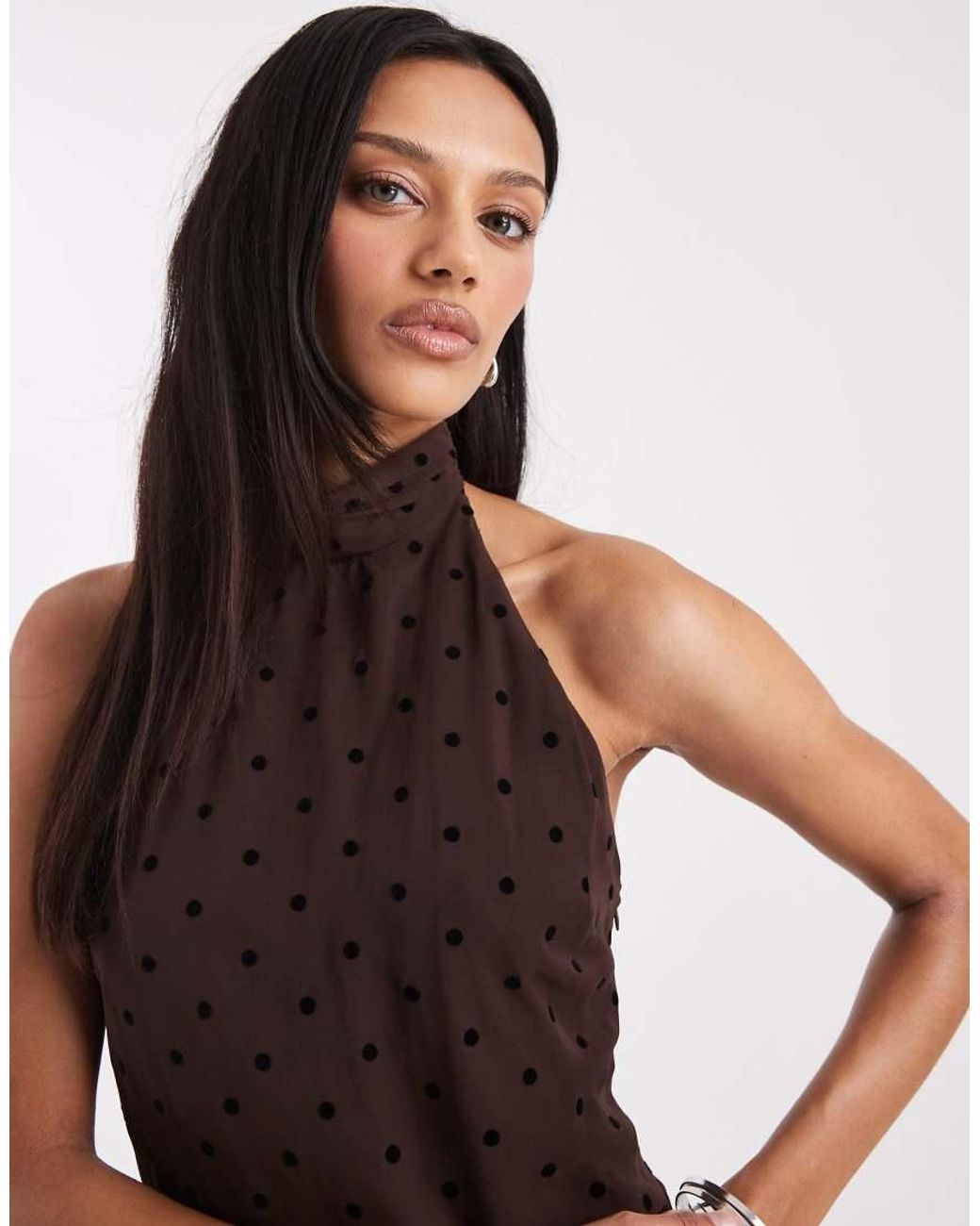 ASOS Brown Chiffon High Neck Maxi Dress