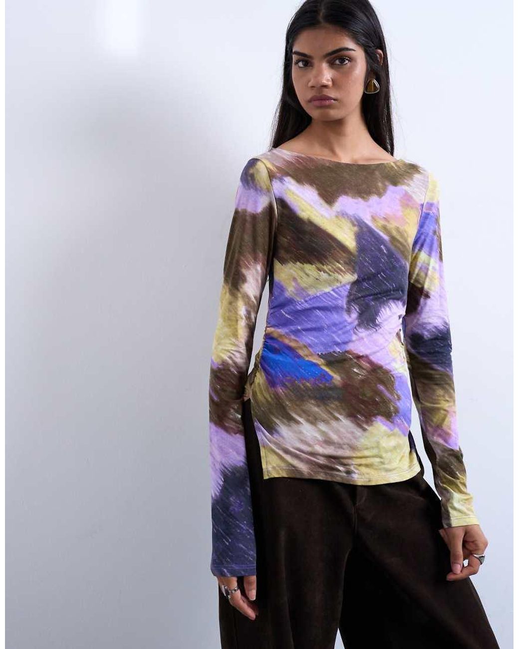 TOPSHOP Blue Abstract Print Long Sleeve Top