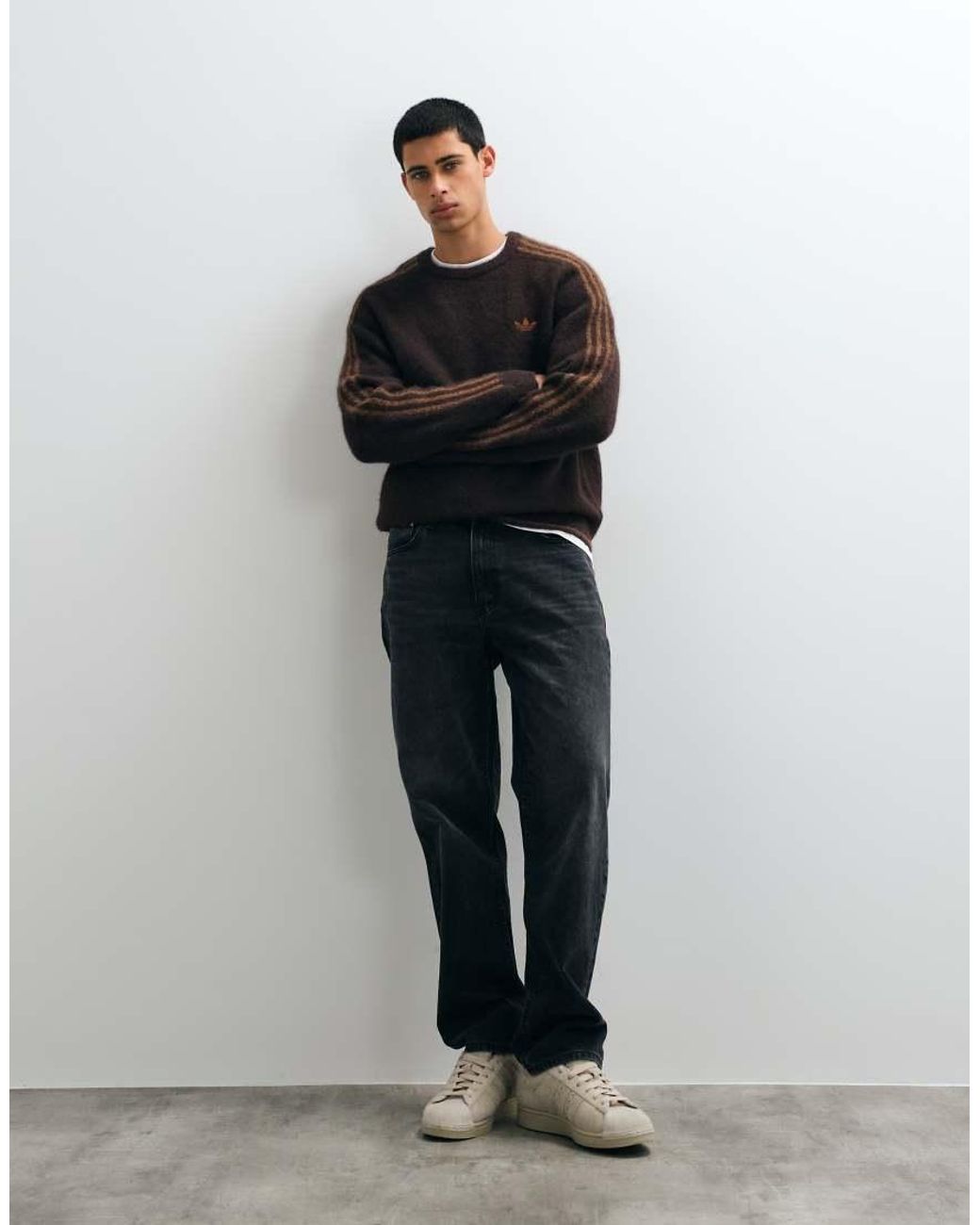 Adidas Originals Black Three Stripe Fluffy Knitted Jumper for men
