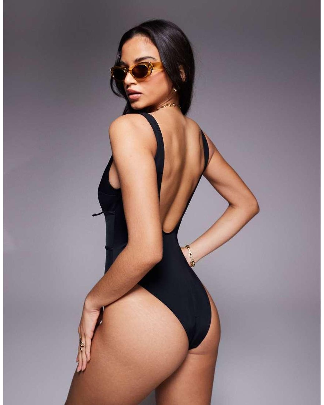 ASOS Blue Maya Bora Bora Tie Front Low Back Swimsuit