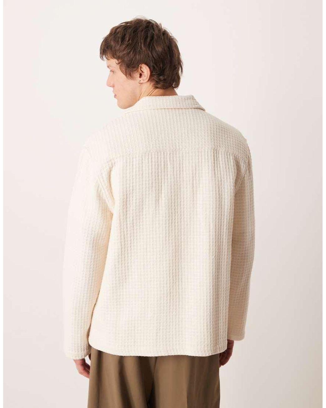 ASOS Natural Relaxed Camp Collar Overhead Textured Shirt for men