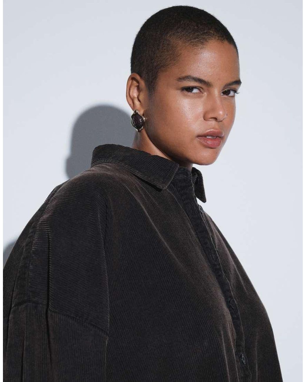 ASOS Black Asos Design Curve Oversized Cord Shirt Mini Dress