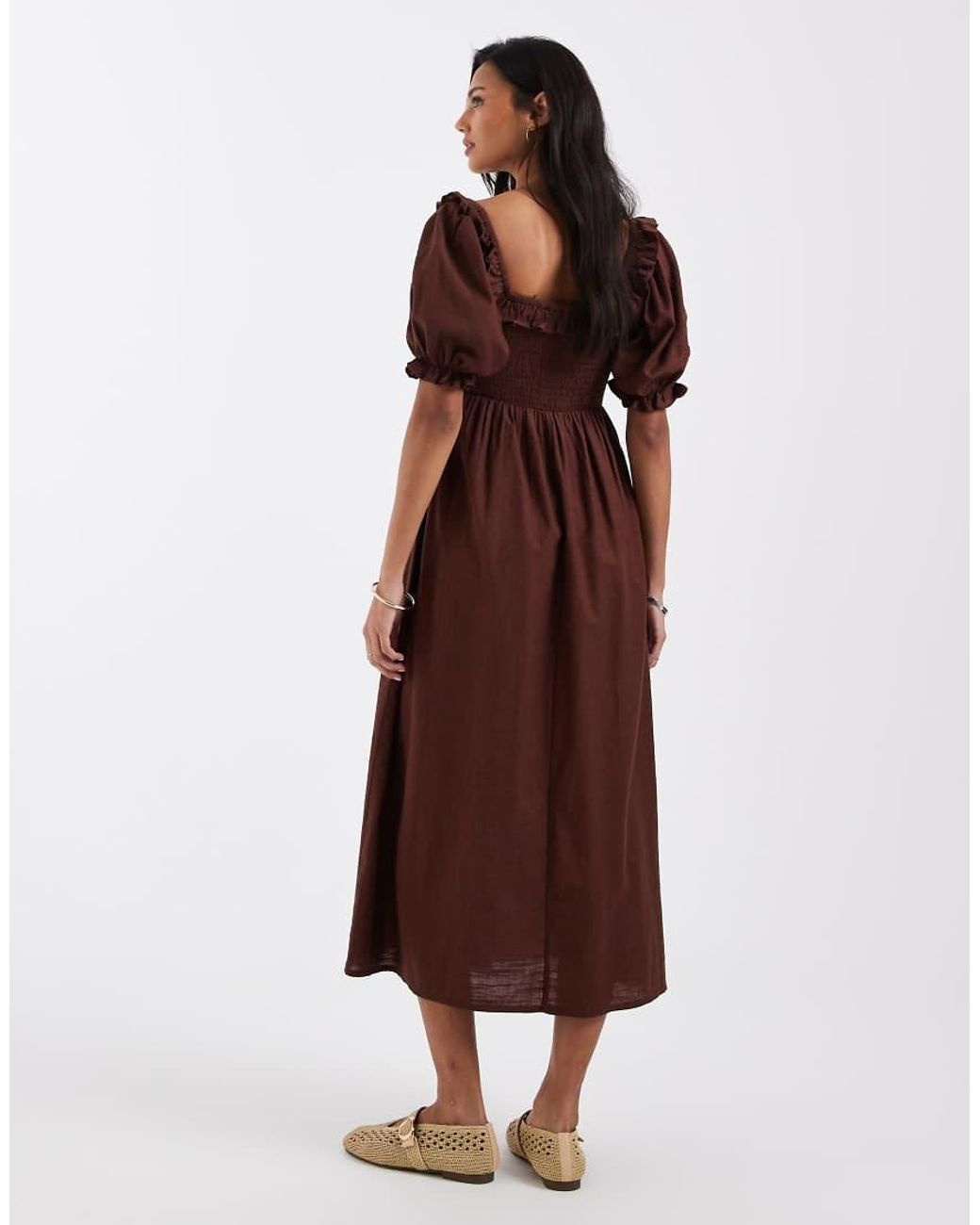New Look Shirred Frill Trim Midi Dress