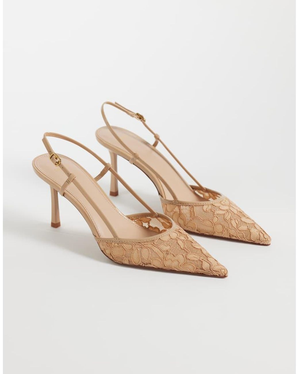 Mango White Lace Heeled Slingback