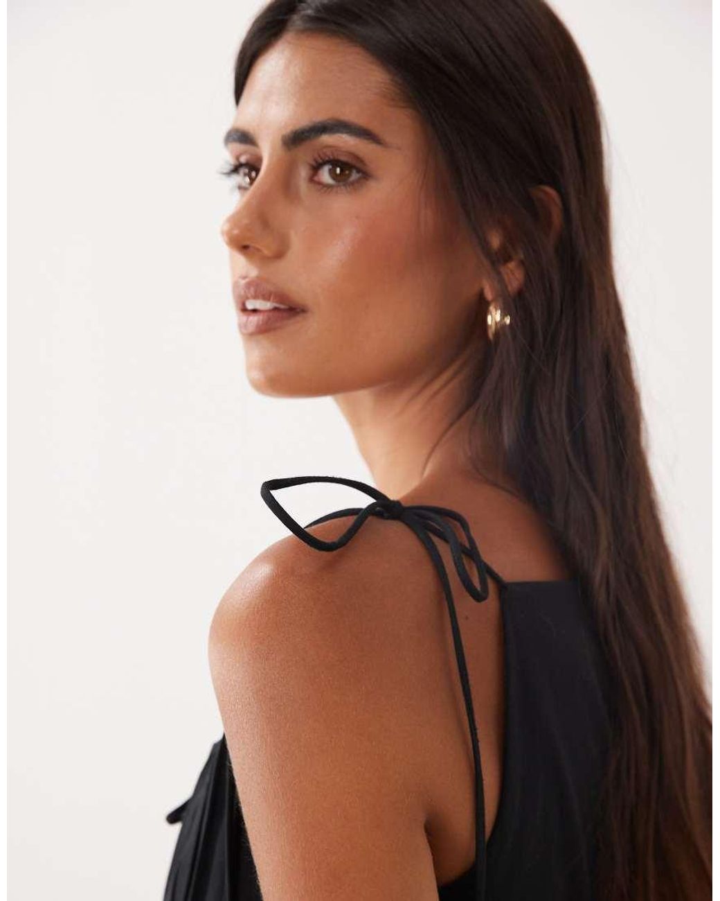 ASOS Black Structured Cotton Sateen Tie Bust Dropped Waist Mini Sundress