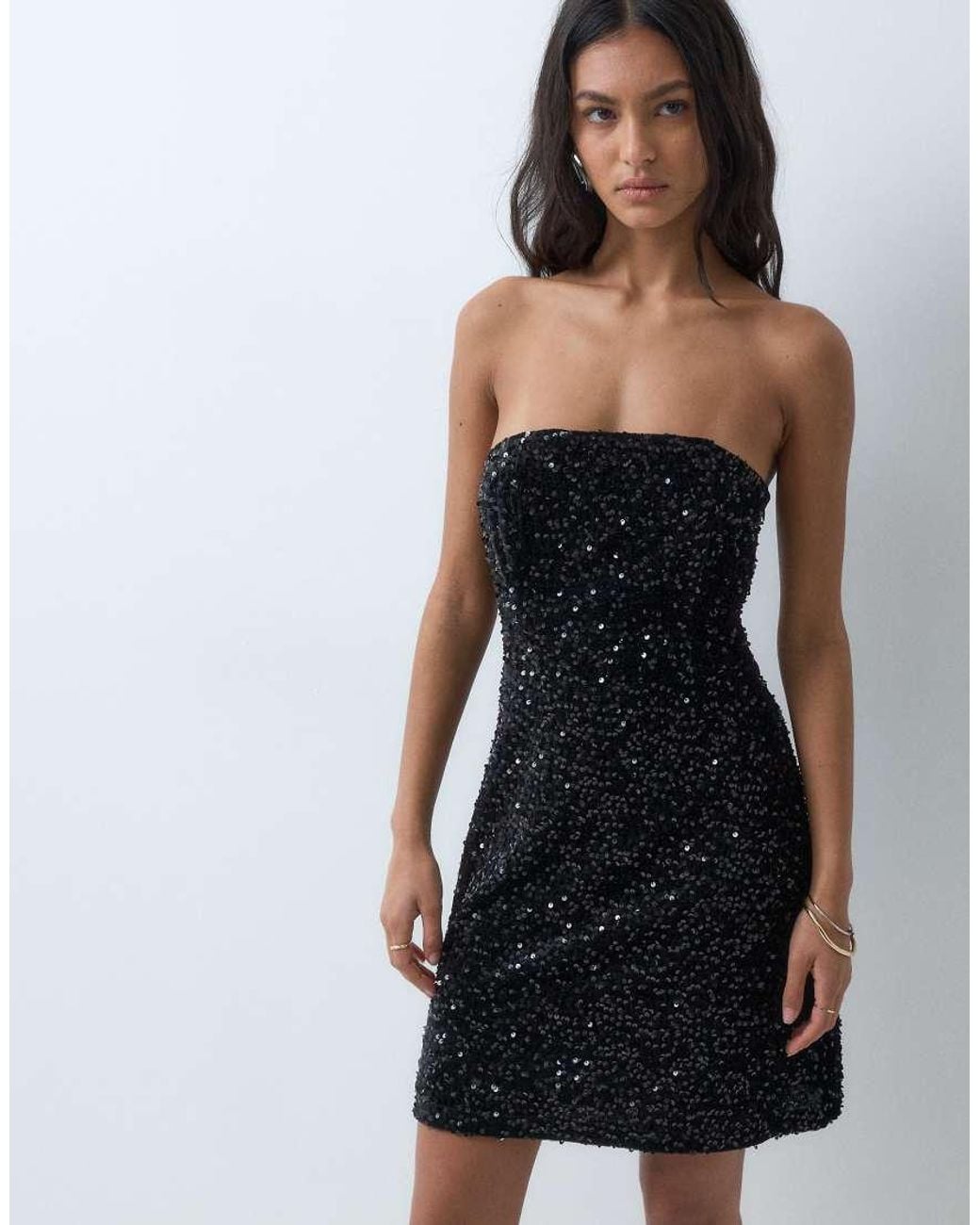 New Look Black Sequin Bandeau Mini Dress
