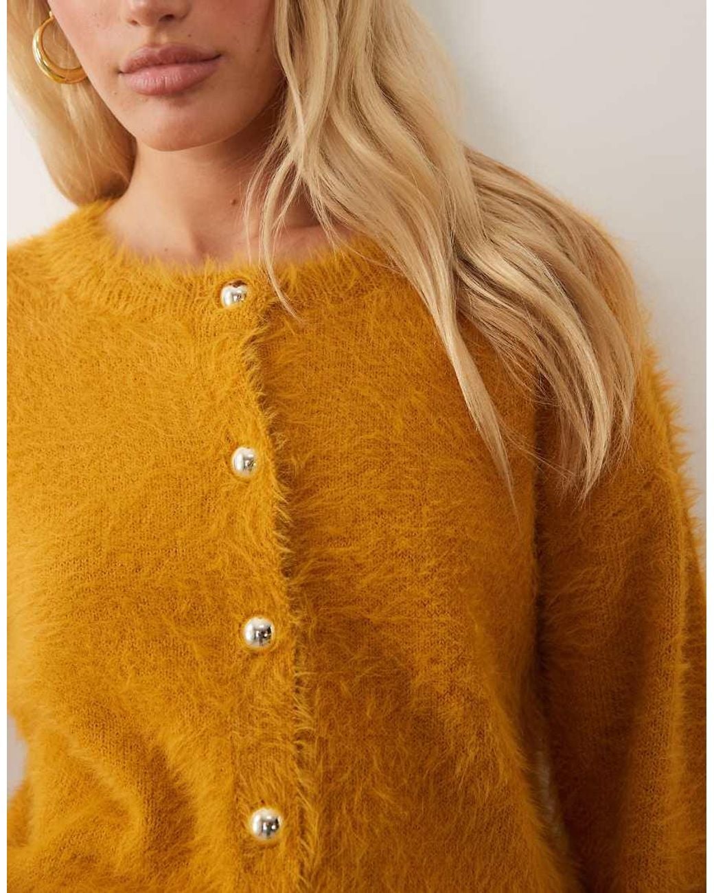 Brave Soul Orange Fluffy Cardigan With Gold Buttons