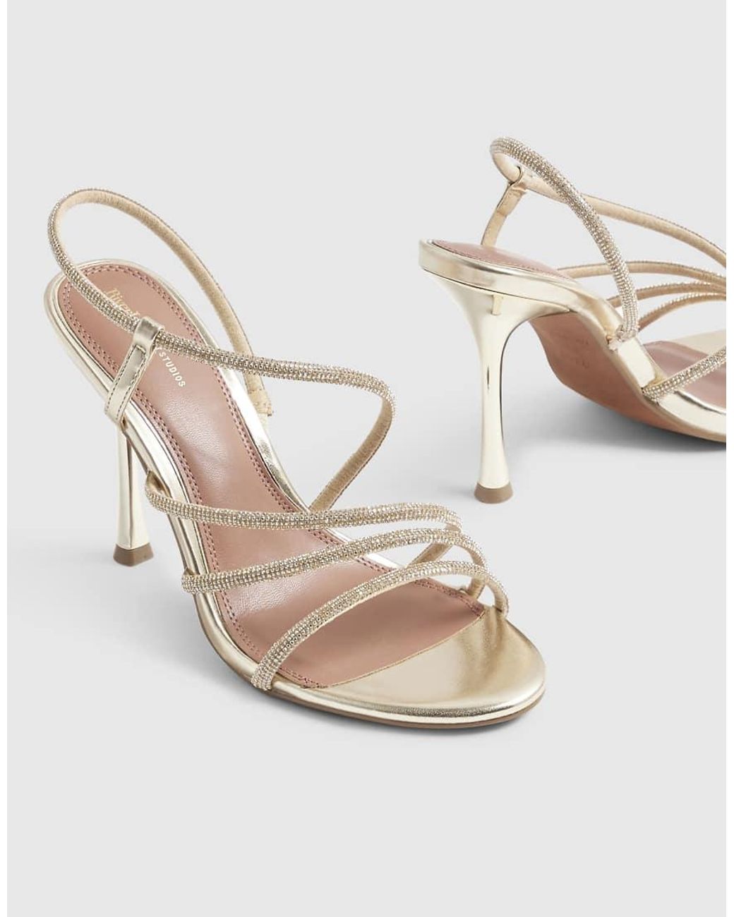 River Island Brown Diamante Strappy Heeled Sandals