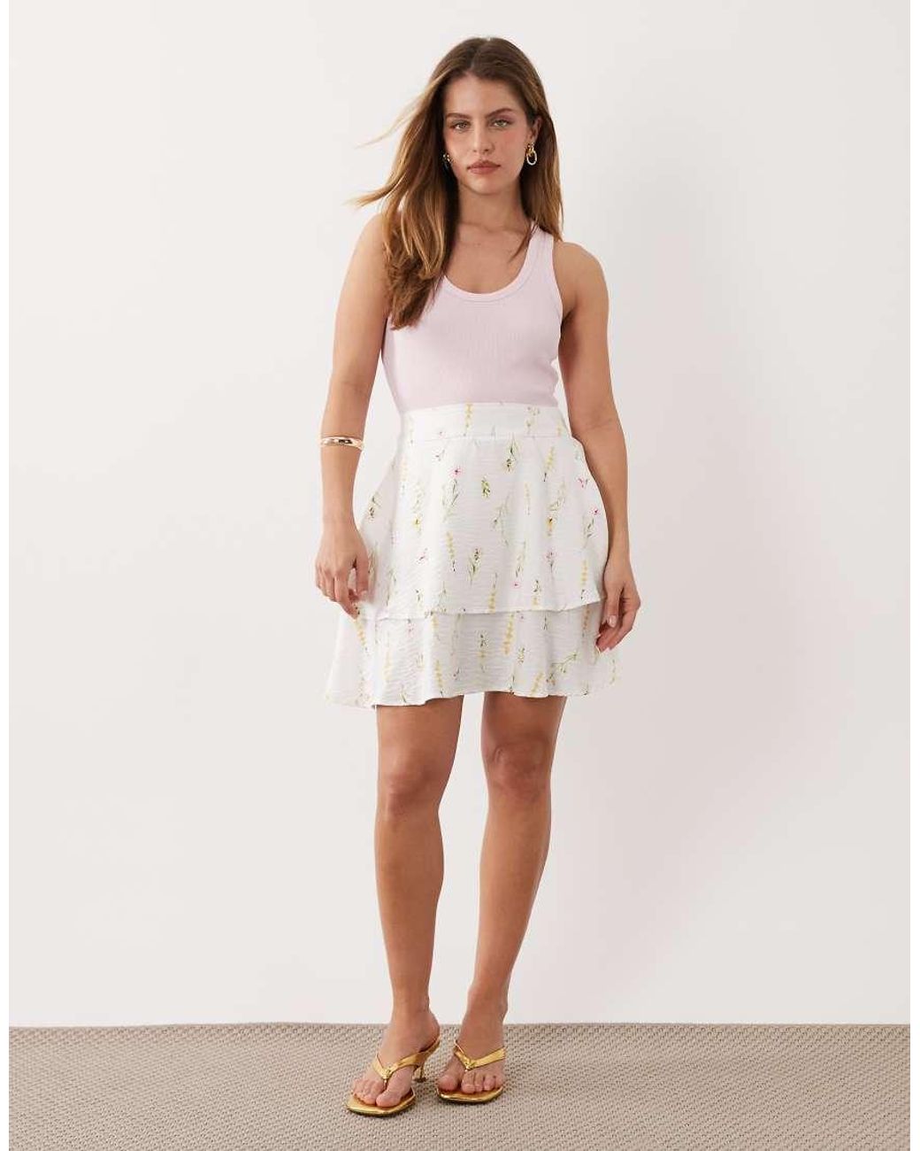 Vila White Tiered Flippy Mini Skirt