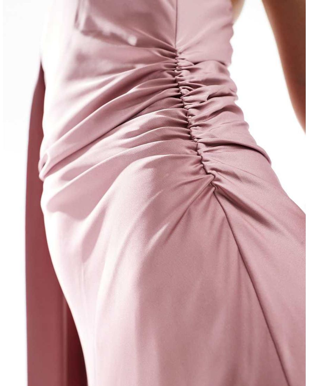 TFNC London Pink Bridesmaids Satin Asymmetric Maxi Dress With Scarf Neck