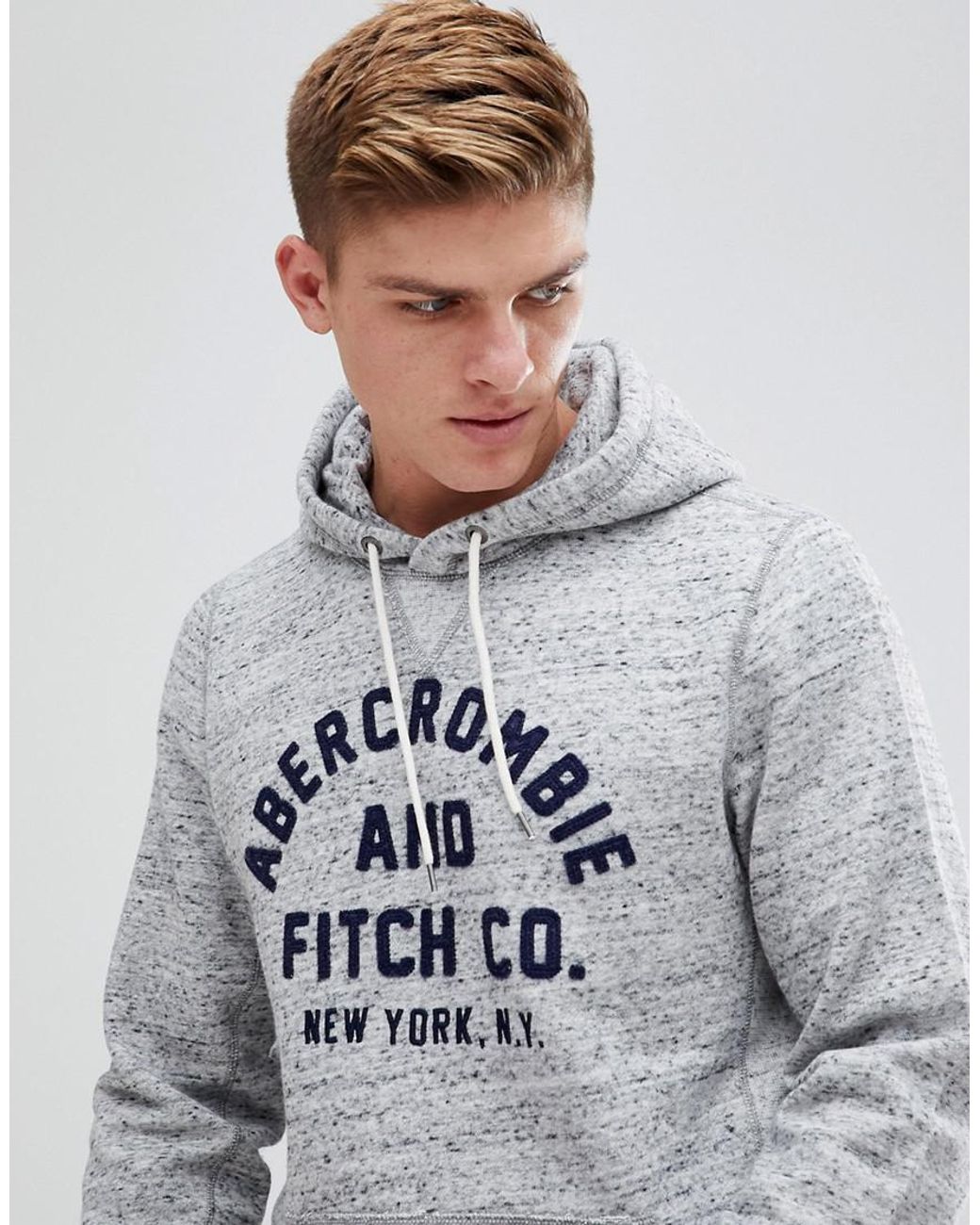 Abercrombie Fitch Large Front Flock Logo Hoodie In Grey Marl in Gray for Men Lyst