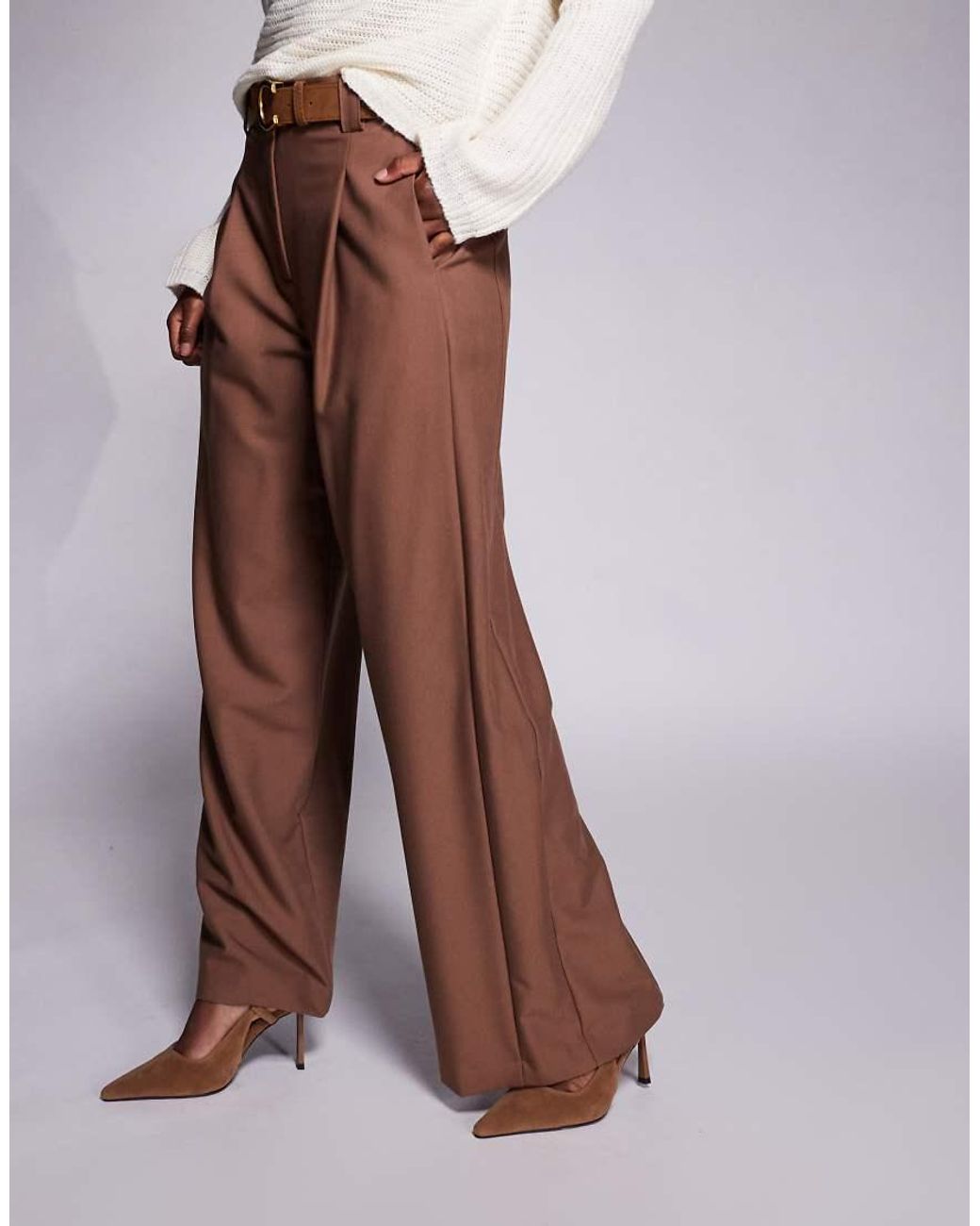 River Island Brown Belted Wide Leg Pants