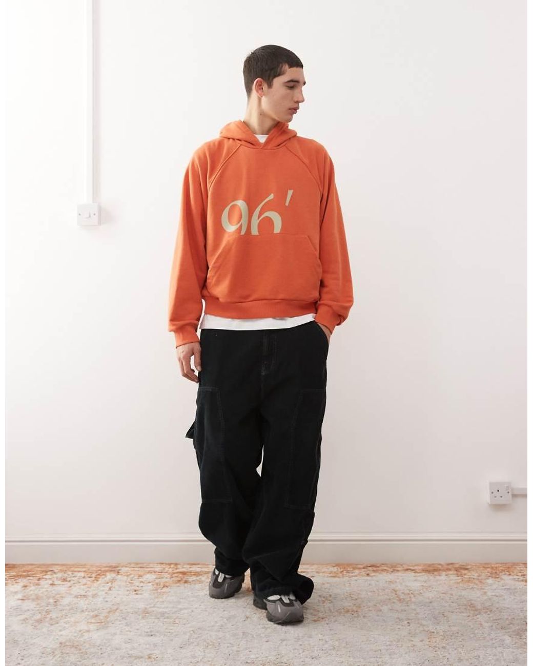 Reclaimed Vintage Orange Raglan Sleeve Oversized Hoodie With Graphic for men