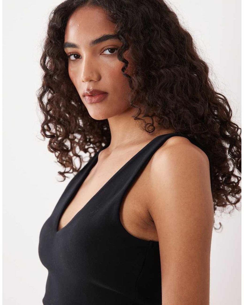 ASOS Black Asos Design Tall Compact Cotton V Neck Bodysuit