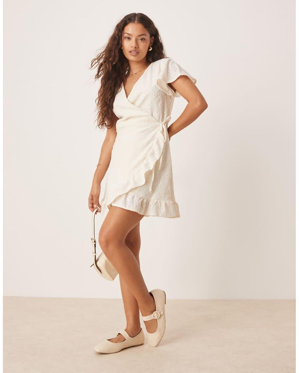 Vila White Jersey Broderie Wrap Mini Dress