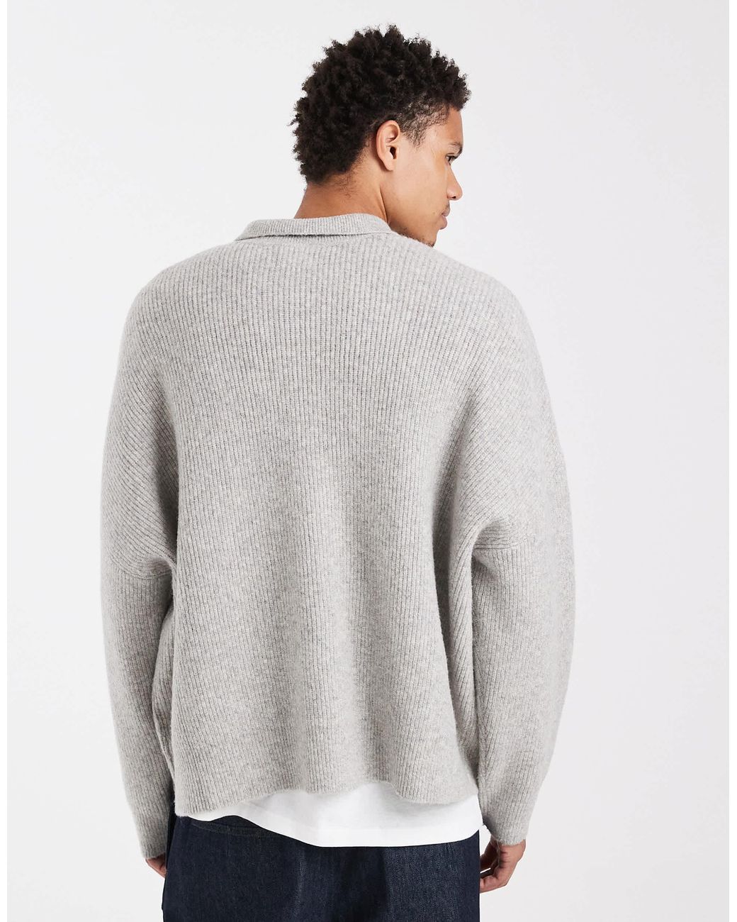 ASOS – gerippter strickpullover in Gray für Herren