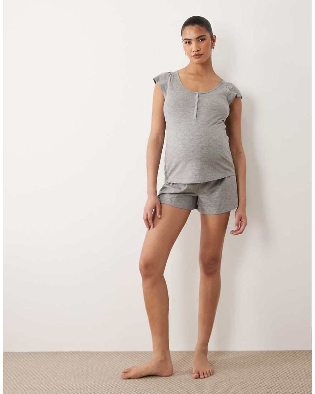 Mama.licious Gray Mamalicious Maternity 2 Function Nursing Top And Shorts Pyjama Set