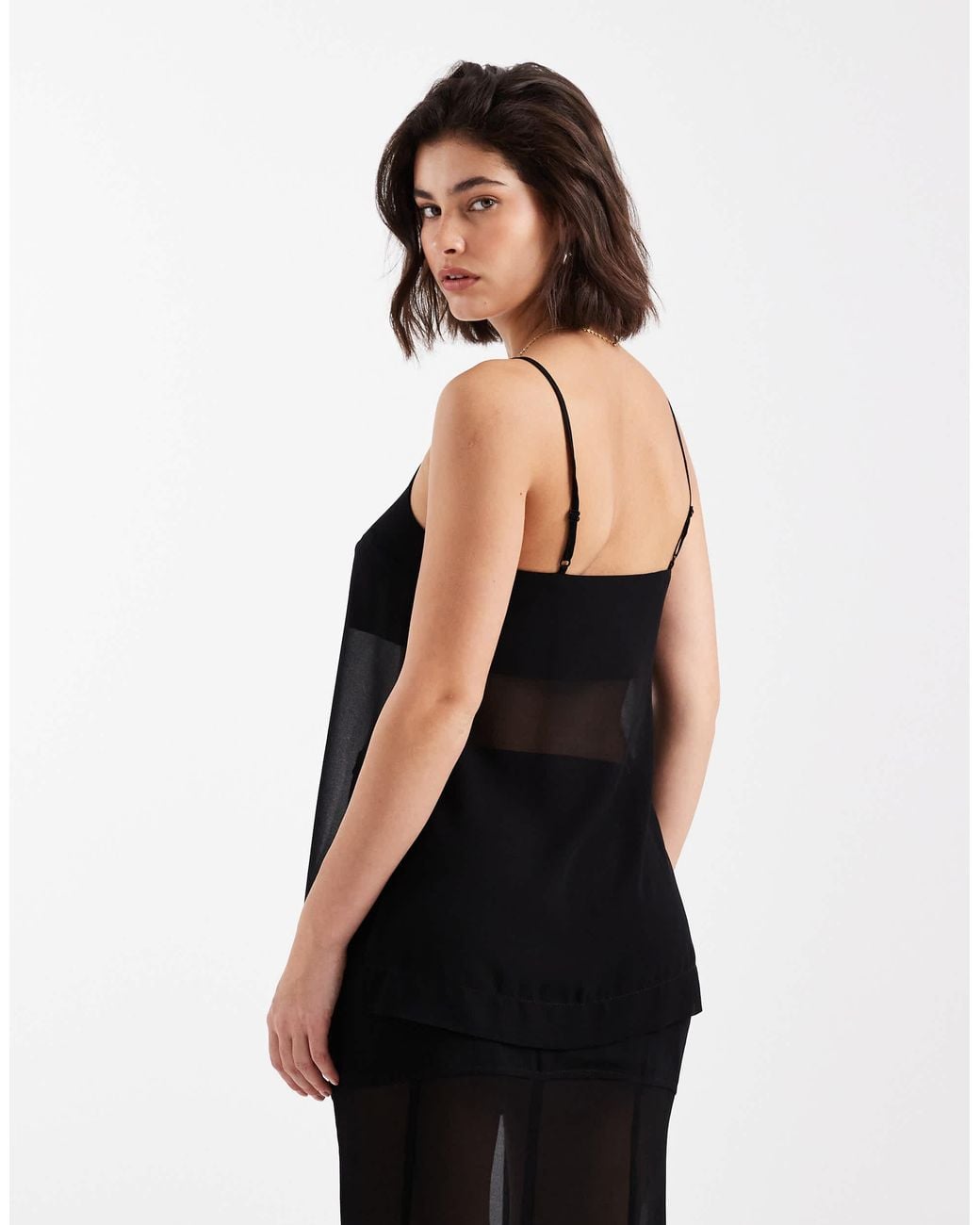 ASOS Black Chiffon Overlay Square Neck Cami