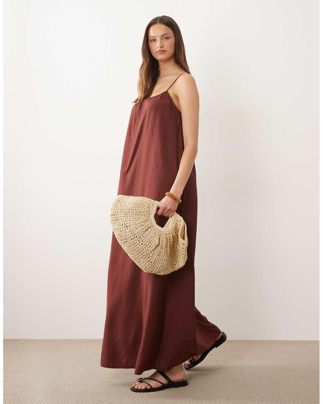 Vero Moda Brown Crinkle Textu Woven Full Cami Maxi Dress