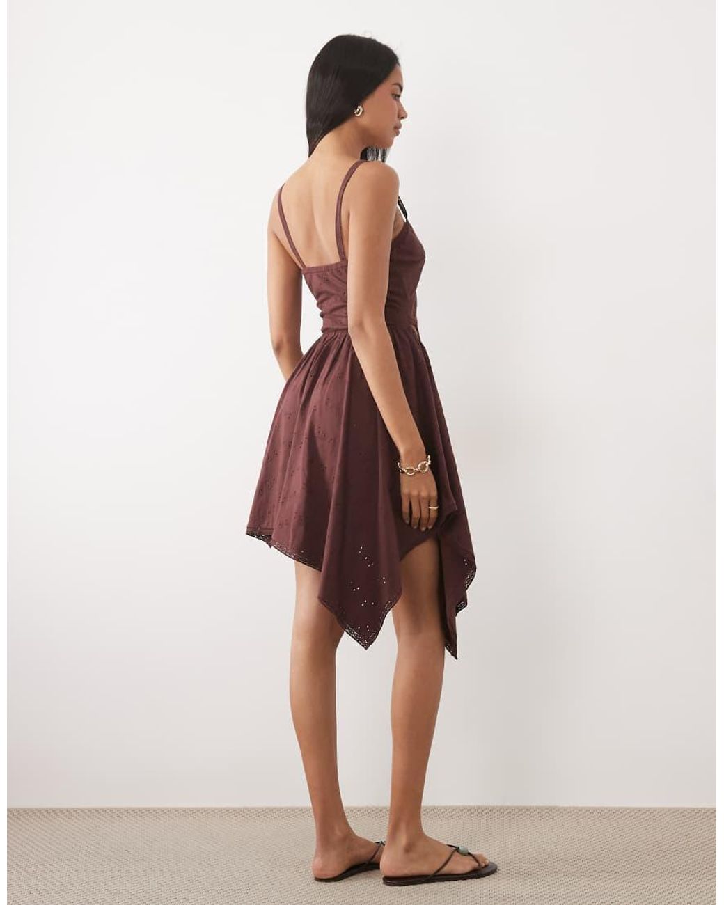 ASOS Natural Hanky Hem Embroidered Detail Dress