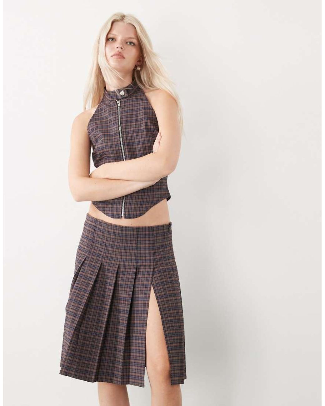 Collusion Getailleerde Midirok Met Lage Taille En Split in het Multicolor