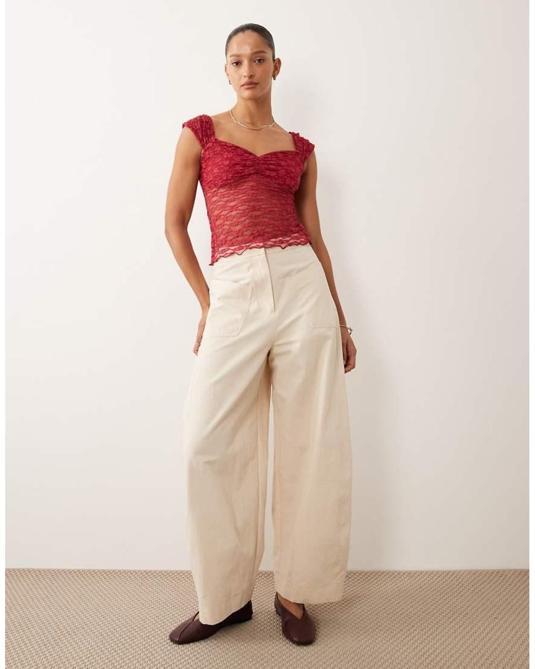 Miss Selfridge Red Lace Top