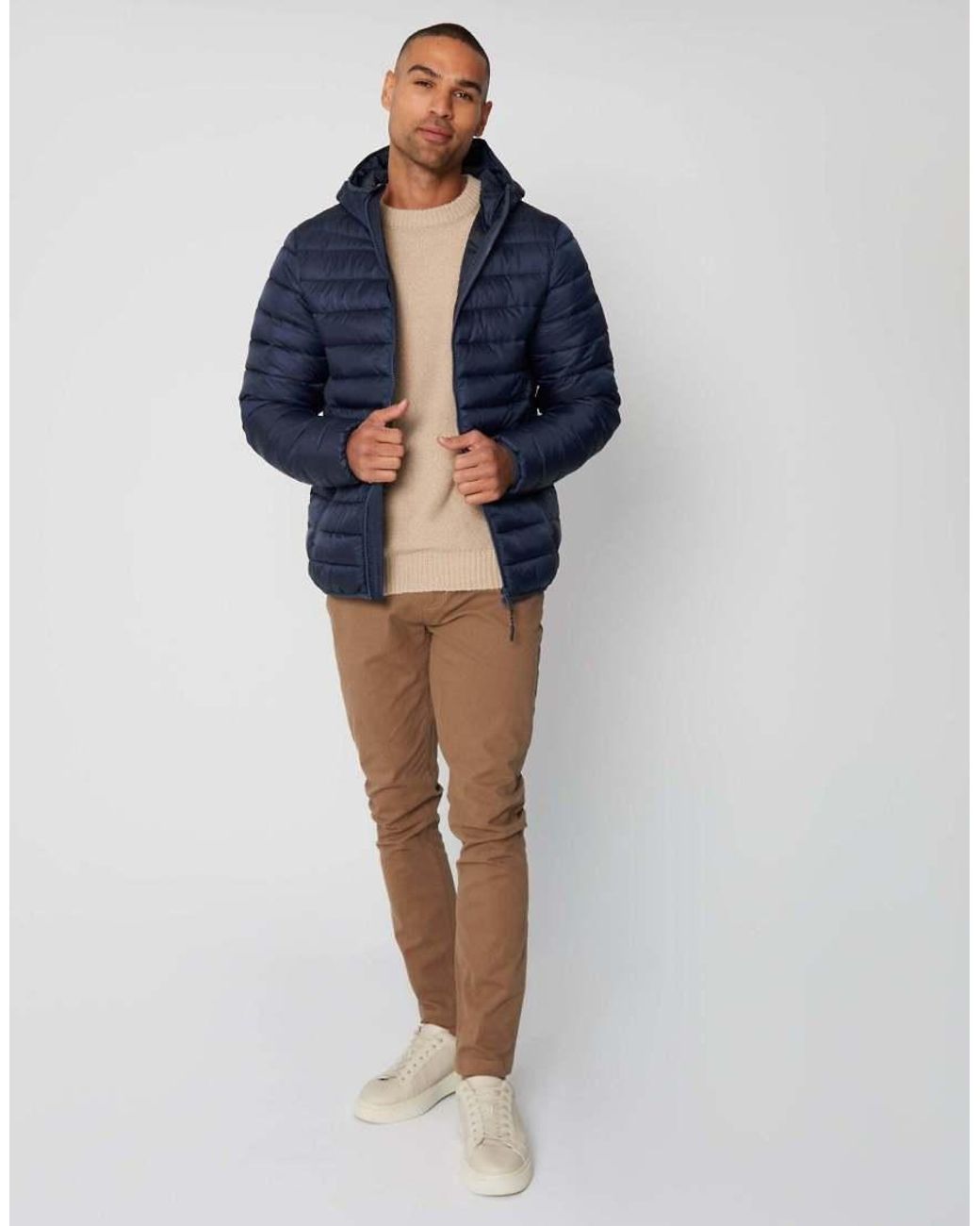 Threadbare Blue Matte Finish Padded Hooded Jacket for men