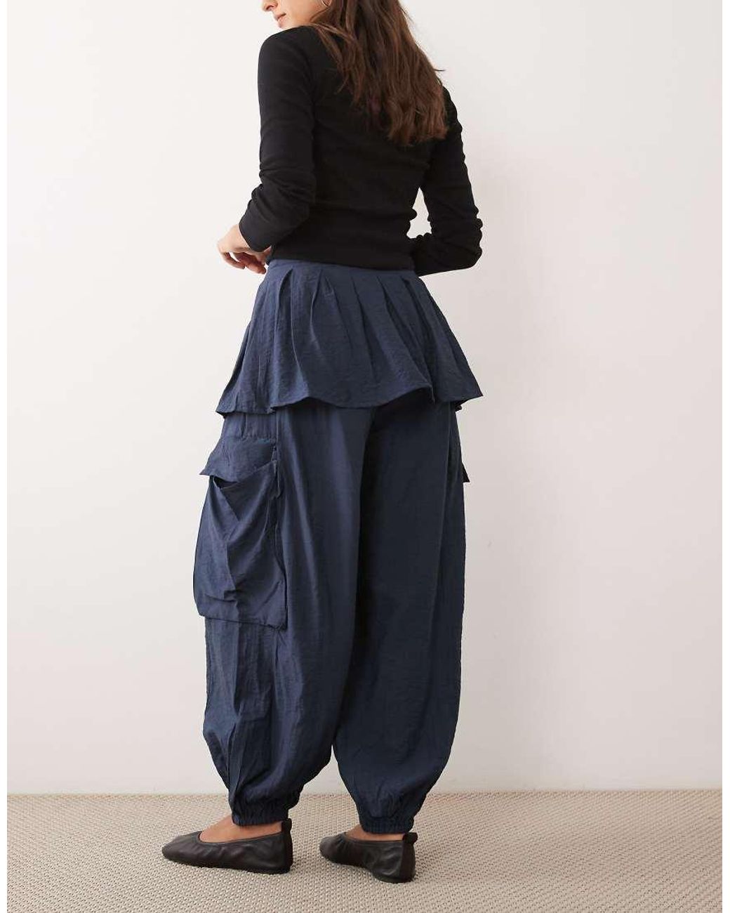 ASOS Blue Balloon Leg Skirt Detail Pants