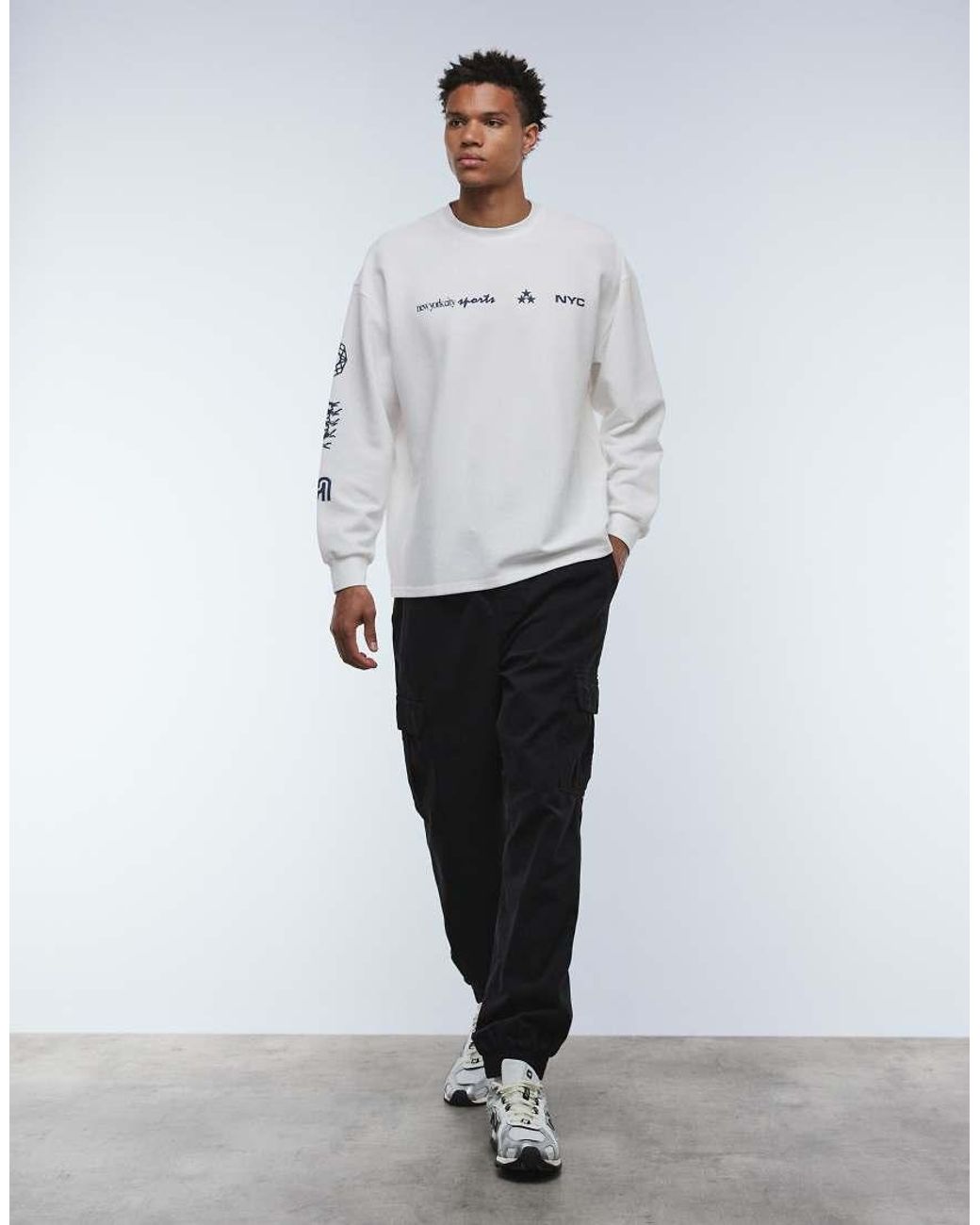 ASOS Oversized T-Shirt Van Zware Stof Met Lange Mouwen, Grafische Street-Print En Wafelstructuur in het White voor heren